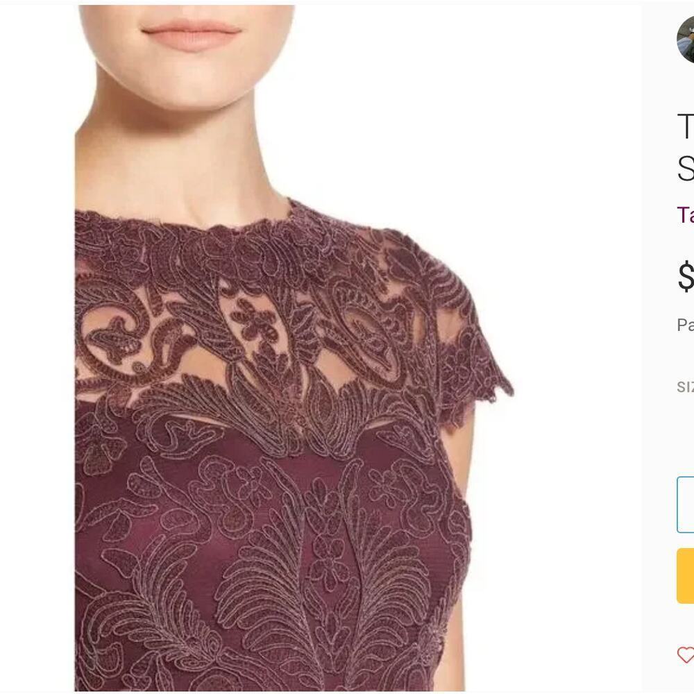 Tadashi Shoji Illusion Yoke Lace Sheath Dress Blackberry Burgundy - Size 12 - Picture 10 of 16